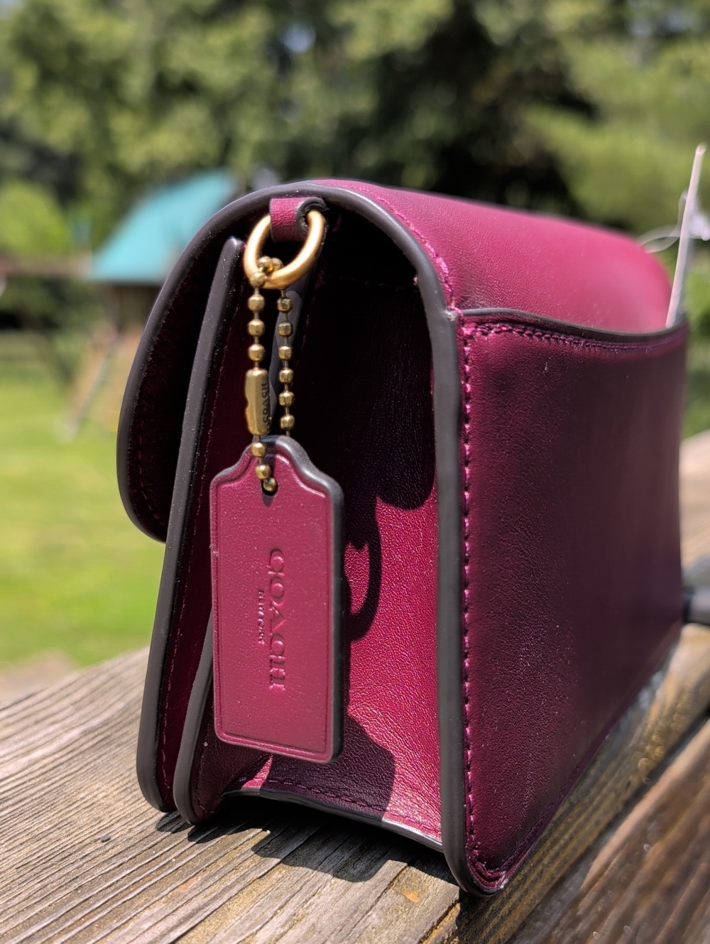 Coach Black Cherry Leather Beat Crossbody Clutch Bag - Picture 4 of 9